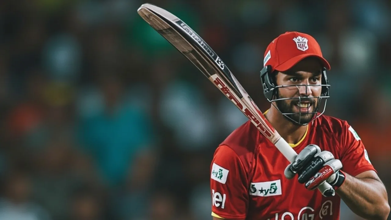 Cricket batter in a textbook stance at the crease, captured in a tight sideline frame for the offer-comparison framework